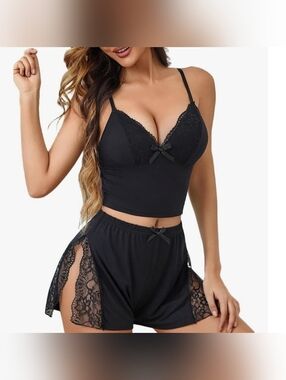 Avidlove Womens Lingerie Sexy V-Neck Cami Set Slit Lace-Trim Shorts